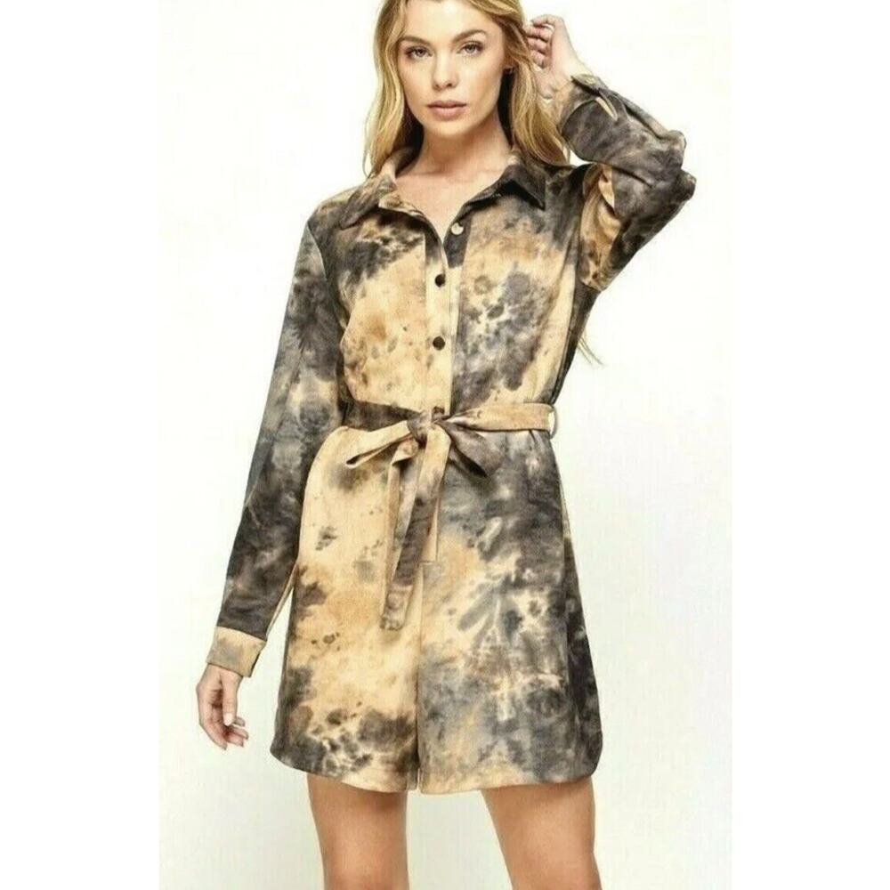 MELROSE WITH LOVE Tie Dye Acid Wash Short Romper Jumpsuit Women Size M